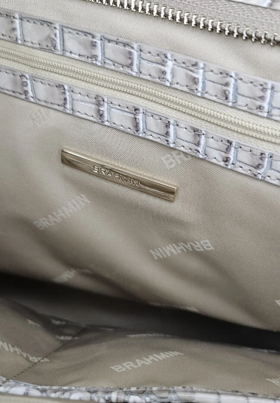 BRAHMIN Medium Asher Bag Fairest Grey Embossed Leather Structured Satchel NWOT